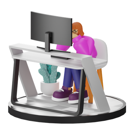 Femme qui pense à travailler  3D Illustration