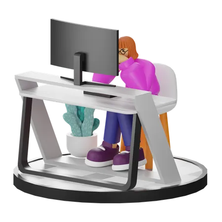 Femme qui pense à travailler  3D Illustration