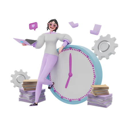 Femme qui travaille, faisant un calendrier des tâches  3D Illustration