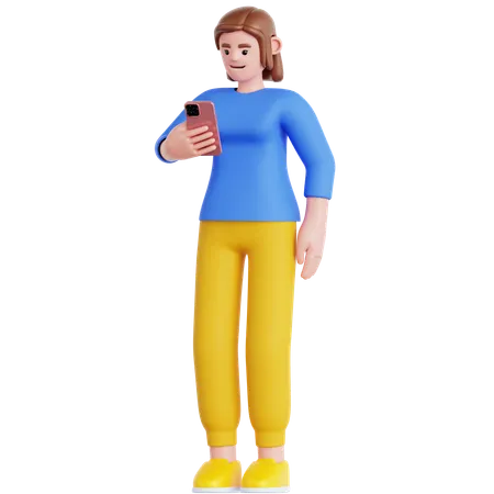 Femme regardant son téléphone  3D Illustration