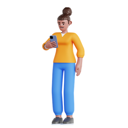 Femme regardant son téléphone  3D Illustration