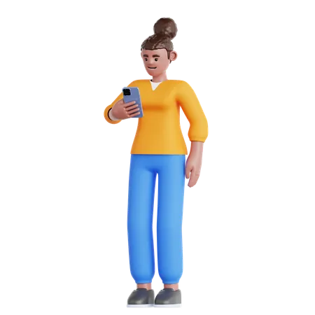 Femme regardant son téléphone  3D Illustration