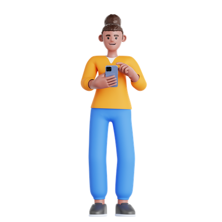 Une femme regarde son téléphone  3D Illustration