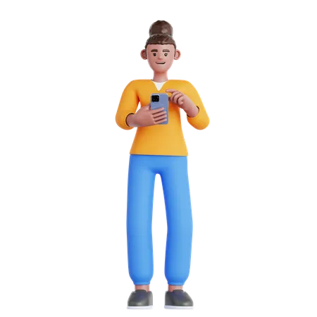 Une femme regarde son téléphone  3D Illustration