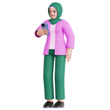 Femme regardant son téléphone  3D Illustration