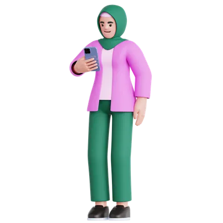 Femme regardant son téléphone  3D Illustration