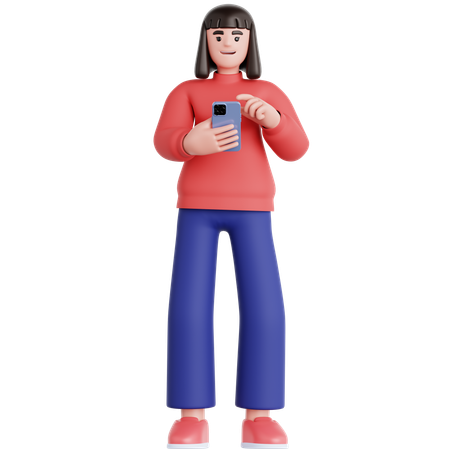 Une femme regarde son téléphone  3D Illustration