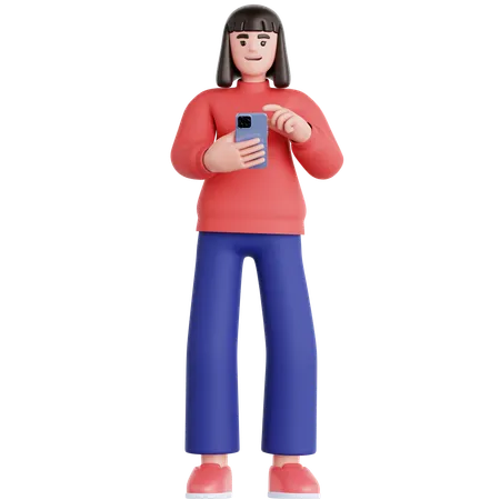 Une femme regarde son téléphone  3D Illustration