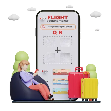Femme réservant un billet d'avion en ligne  3D Illustration