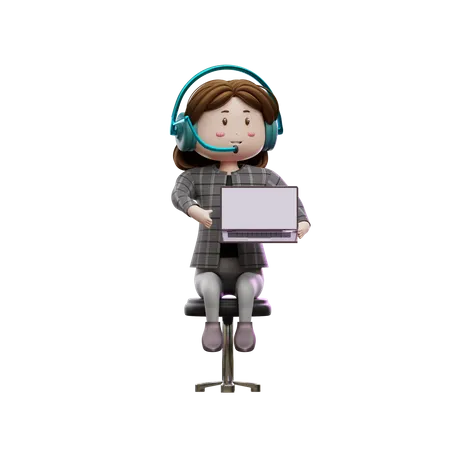 Responsable du service client féminin assis sur une chaise  3D Illustration