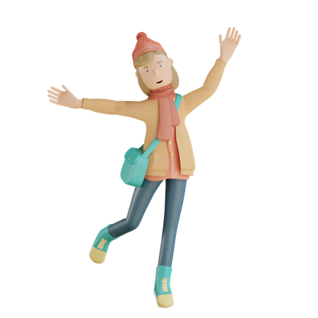 Femme sautant dans les airs  3D Illustration