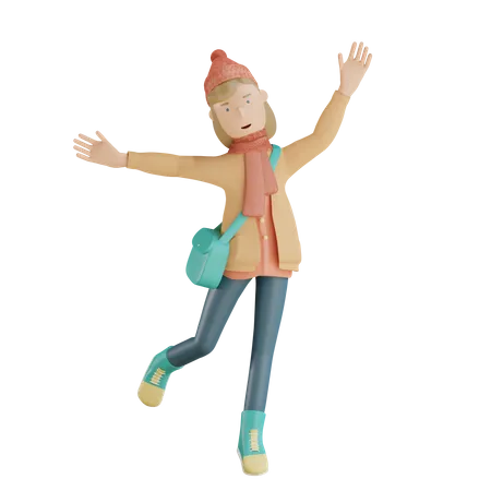 Femme sautant dans les airs  3D Illustration