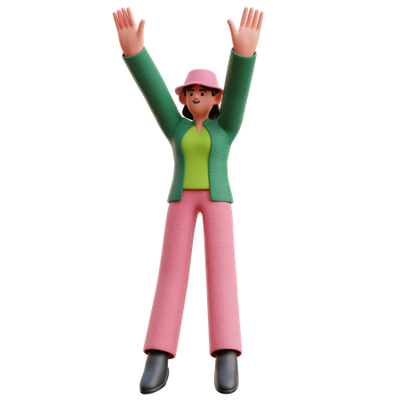 Femme sautant heureuse  3D Illustration