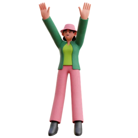 Femme sautant heureuse  3D Illustration