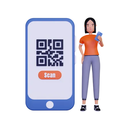 Femme scannant le code QR pour les paiements  3D Illustration