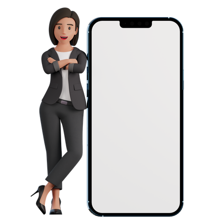 Femme se penche sur le téléphone  3D Illustration