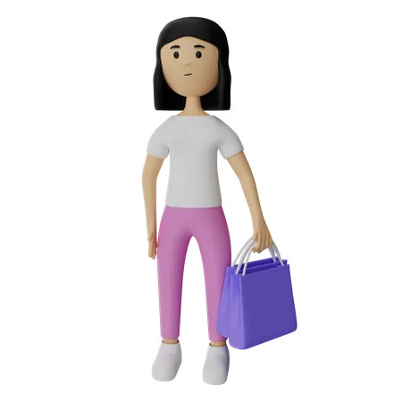 Femme, Shopping  3D Illustration