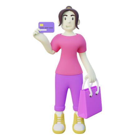Femme faisant du shopping avec une carte de crédit  3D Illustration