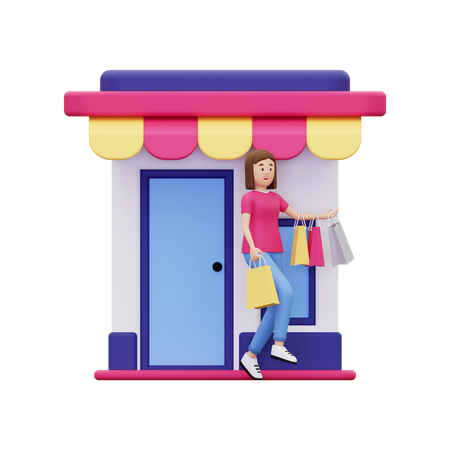 Femme faisant du shopping en magasin  3D Illustration
