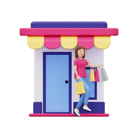Femme faisant du shopping en magasin  3D Illustration