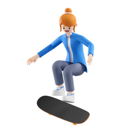 Femme faisant du skateboard  3D Illustration