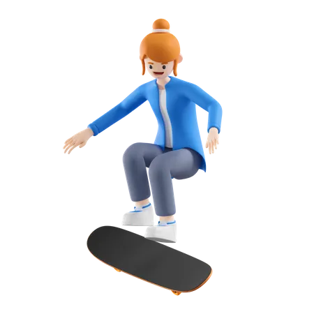 Femme faisant du skateboard  3D Illustration