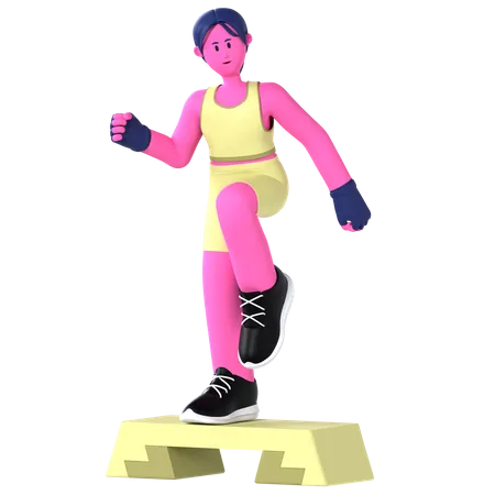 Femme sur Step Gym  3D Illustration