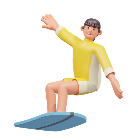 Femme surfant  3D Illustration