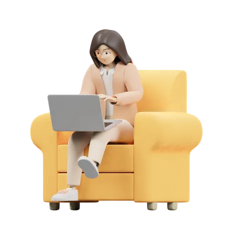 Femme tapant sur un ordinateur portable  3D Illustration