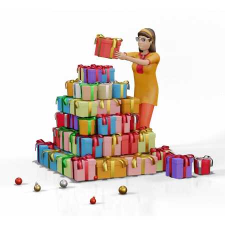 Femme tenant une boîte cadeau  3D Illustration