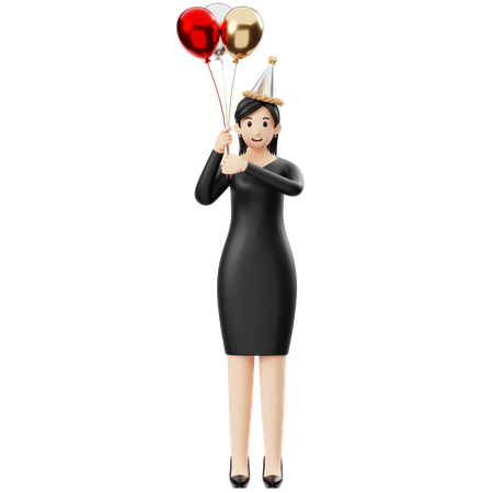 Femme tenant des ballons  3D Illustration