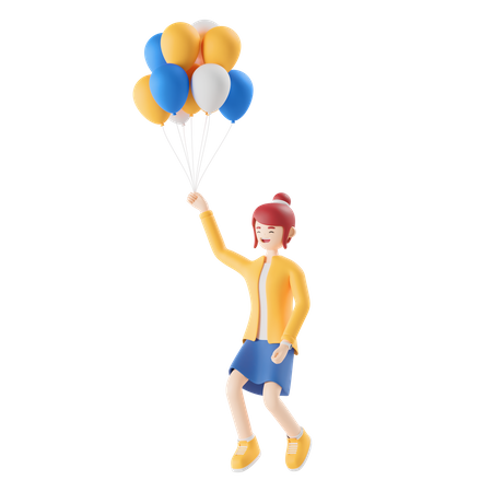 Femme tenant des ballons  3D Illustration