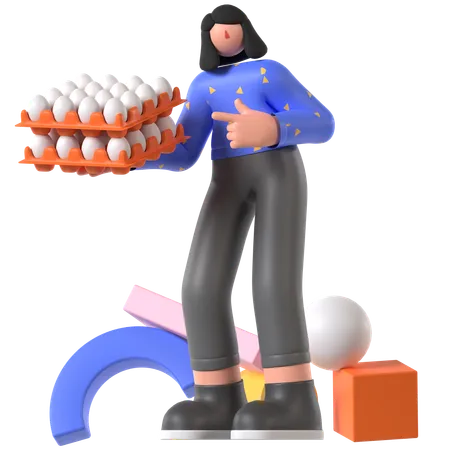 Femme tenant des œufs de poule  3D Illustration