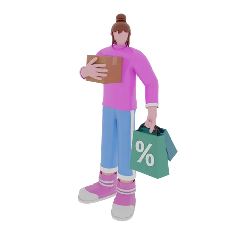 Femme tenant des sacs à provisions  3D Illustration