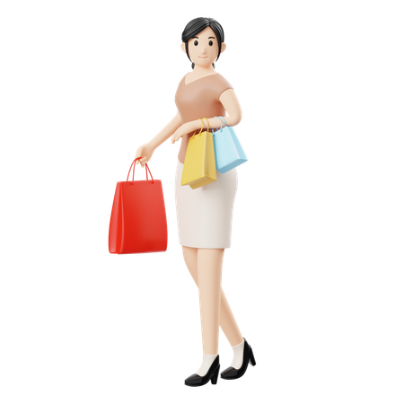 Femme tenant des sacs à provisions  3D Illustration