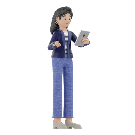 Femme tenant un iPad tout en expliquant quelque chose  3D Illustration