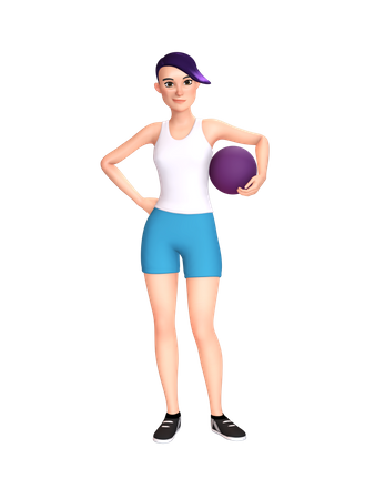 Femme tenant le ballon à la main  3D Illustration