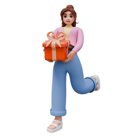 Femme tenant une boîte cadeau  3D Illustration