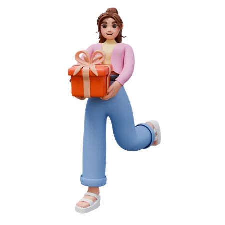 Femme tenant une boîte cadeau  3D Illustration