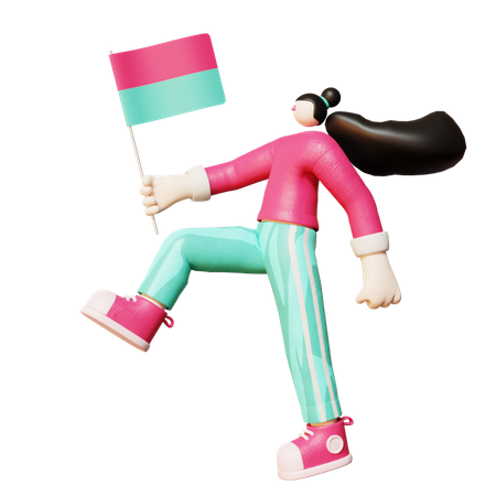 Femme tenant un drapeau  3D Illustration