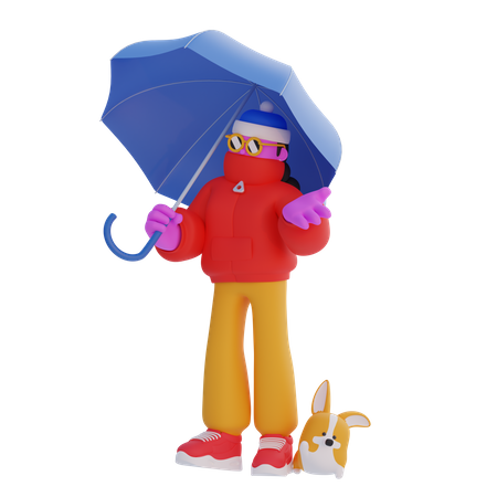 Femme tenant un parapluie  3D Illustration