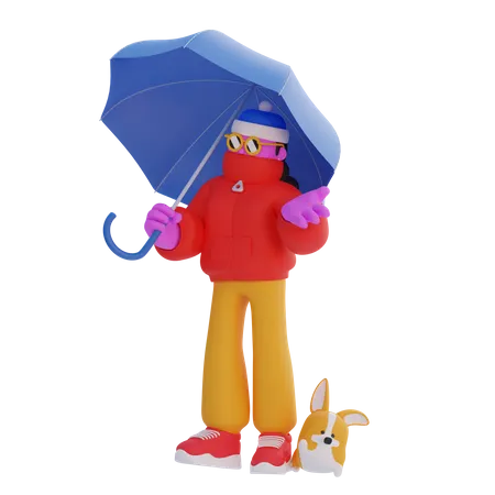 Femme tenant un parapluie  3D Illustration