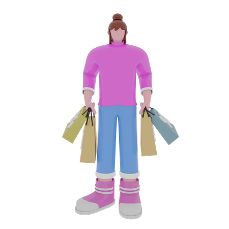 Femme tenant un sac à provisions  3D Illustration