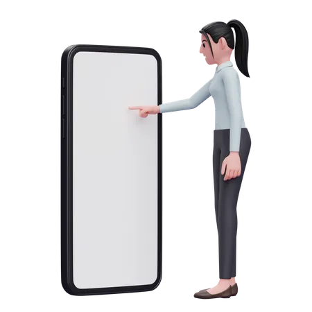 Femme touchant l'écran du téléphone avec le doigt  3D Illustration