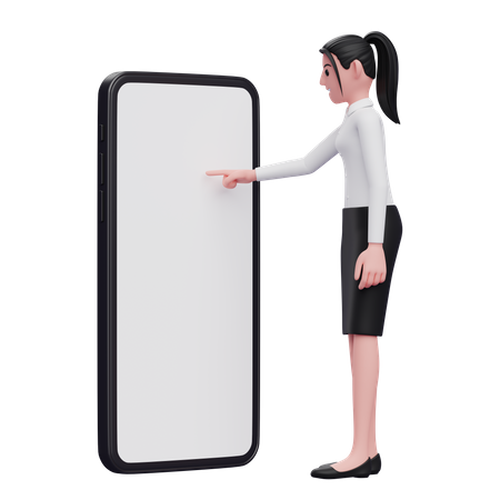 Femme touchant l'écran du téléphone avec le doigt  3D Illustration