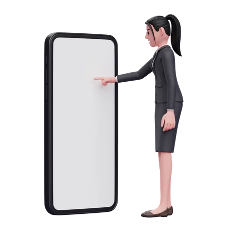 Femme touchant l'écran du téléphone avec le doigt  3D Illustration