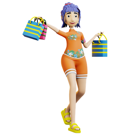 Touriste féminine faisant du shopping  3D Illustration