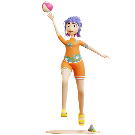 Touriste féminine jouant au volley-ball  3D Illustration