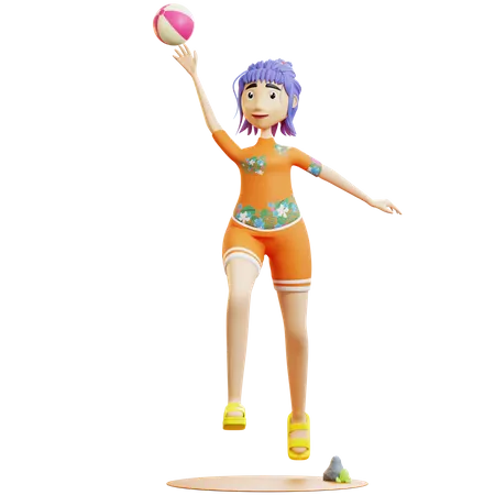 Touriste féminine jouant au volley-ball  3D Illustration