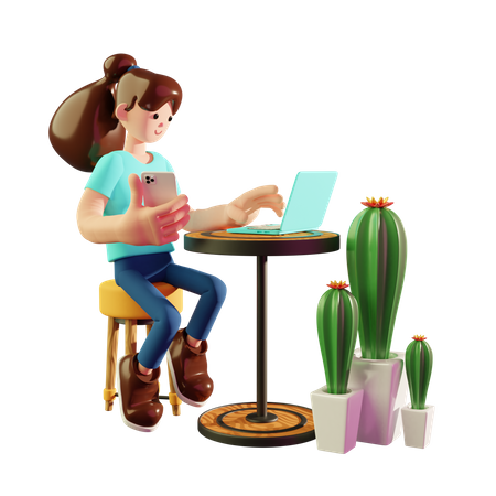 Femme travaillant à domicile  3D Illustration